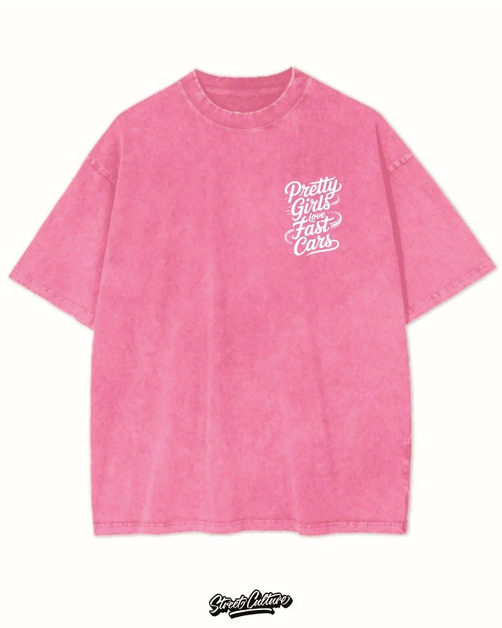 Pretty girls love fast cars T-shirt Roze