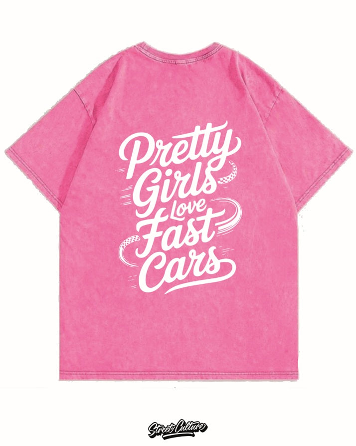 Pretty girls love fast cars T-shirt Roze