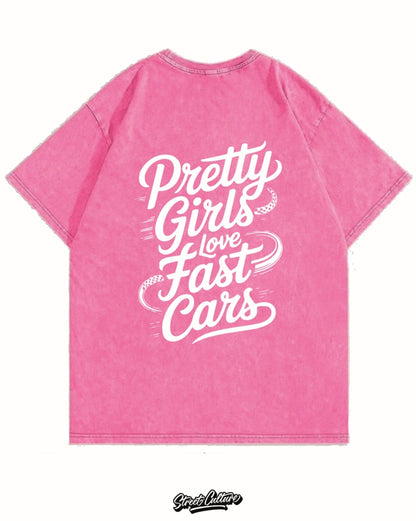 Pretty girls love fast cars T-shirt Roze