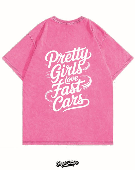 Pretty girls love fast cars T-shirt Roze